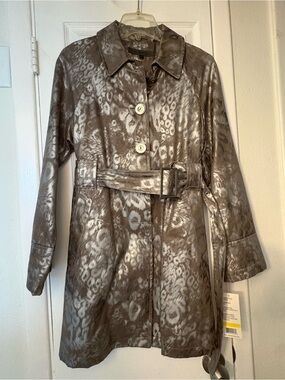 Via Spiga Silver Cheetah Print Belted Trench Coat NWT